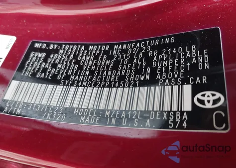 2023 Toyota Corolla Se from USA, damaged, VIN 5YFS4MCE2PP145021